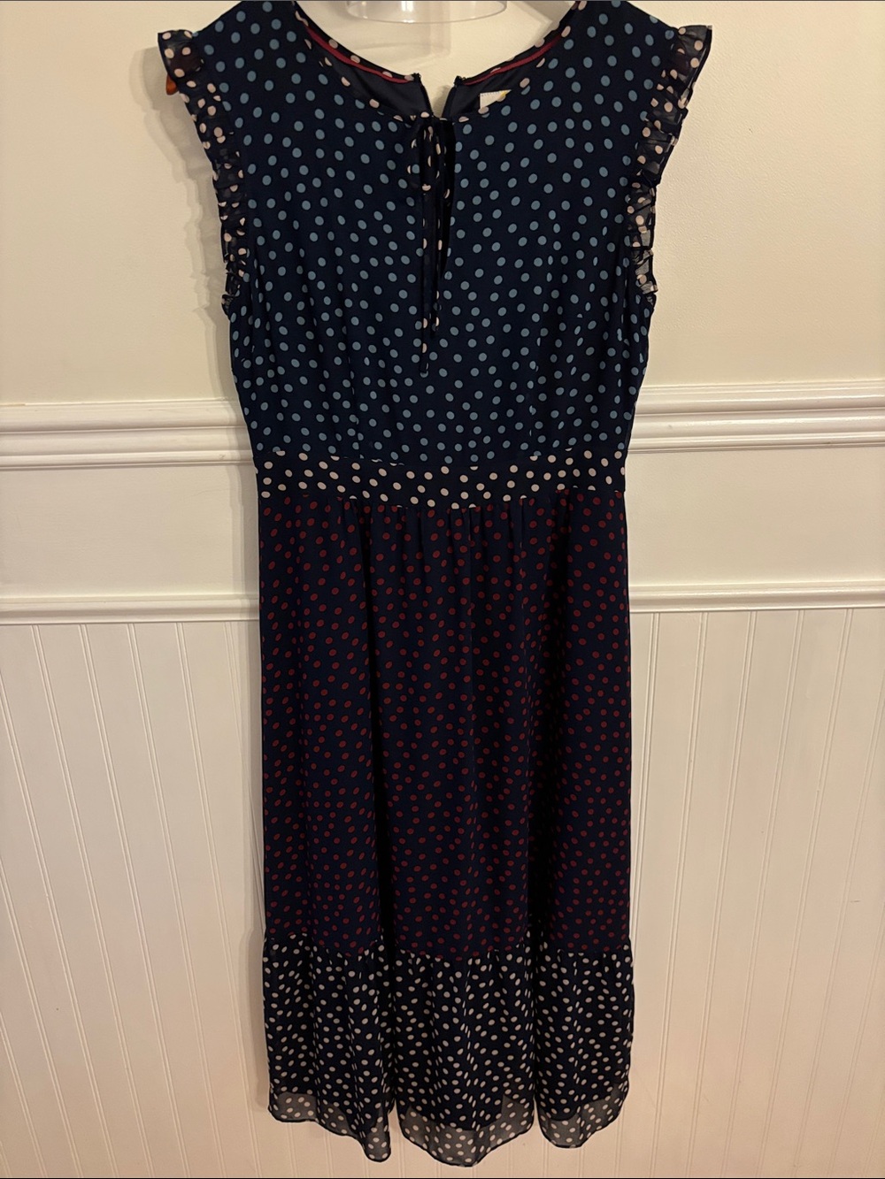 Boden Polka Dot Sleeveless Midi Dress - Navy & Red